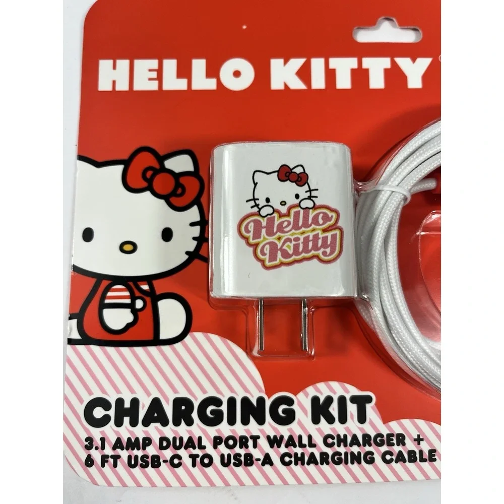 Hello Kitty by Sanrio 6ft USB Red Charging Cable Dual Port Wall Charger Kit